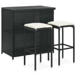 vidaXL Set mobilier de bar, 3 piese, negru, poliratan vidaXL Set mobilier de bar, 3 piese, negru, poliratan