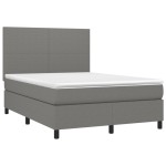 vidaXL Pat cu arcuri, saltea și LED, gri închis, 140x190 cm, textil