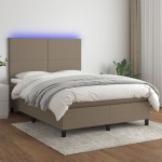 vidaXL Pat cu arcuri, saltea și LED, gri taupe, 140x190 cm, textil vidaXL Pat cu arcuri, saltea și LED, gri taupe, 140x190 cm, textil