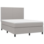 vidaXL Pat cu arcuri, saltea și LED, gri deschis, 140x200 cm, textil