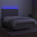 vidaXL Pat cu arcuri, saltea și LED, gri deschis, 140x200 cm, textil