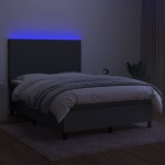 vidaXL Pat cu arcuri, saltea și LED, gri închis, 140x200 cm, textil