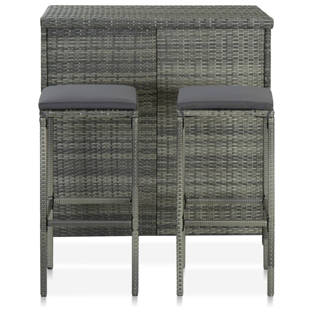 vidaXL Set mobilier de bar, 3 piese, gri, poliratan