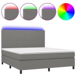 vidaXL Pat cu arcuri, saltea și LED, gri închis, 160x200 cm, textil vidaXL Pat cu arcuri, saltea și LED, gri închis, 160x200 cm, textil