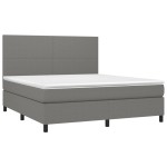 vidaXL Pat cu arcuri, saltea și LED, gri închis, 160x200 cm, textil vidaXL Pat cu arcuri, saltea și LED, gri închis, 160x200 cm, textil