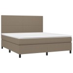 vidaXL Pat cu arcuri, saltea și LED, gri taupe, 160x200 cm, textil