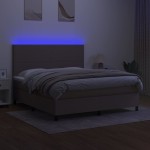 vidaXL Pat cu arcuri, saltea și LED, gri taupe, 160x200 cm, textil