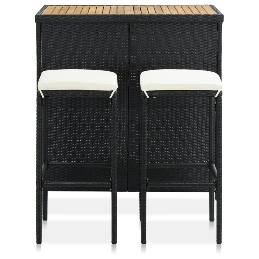 vidaXL Set mobilier de bar, 3 piese, negru, poliratan