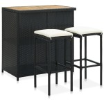 vidaXL Set mobilier de bar, 3 piese, negru, poliratan vidaXL Set mobilier de bar, 3 piese, negru, poliratan