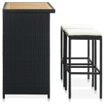 vidaXL Set mobilier de bar, 3 piese, negru, poliratan vidaXL Set mobilier de bar, 3 piese, negru, poliratan