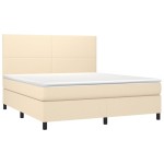 vidaXL Pat cu arcuri, saltea și LED, crem, 160x200 cm, textil