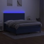 vidaXL Pat cu arcuri, saltea și LED, albastru, 160x200 cm, textil
