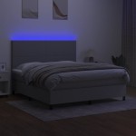 vidaXL Pat cu arcuri, saltea și LED, gri deschis, 180x200 cm, textil