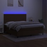 vidaXL Pat cu arcuri, saltea și LED, maro închis, 180x200 cm, textil