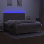 vidaXL Pat cu arcuri, saltea și LED, gri taupe, 180x200 cm, textil