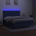 vidaXL Pat cu arcuri, saltea și LED, albastru, 180x200 cm, textil