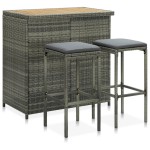 vidaXL Set de bar, 3 piese, gri, poliratan vidaXL Set de bar, 3 piese, gri, poliratan
