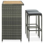 vidaXL Set de bar, 3 piese, gri, poliratan vidaXL Set de bar, 3 piese, gri, poliratan