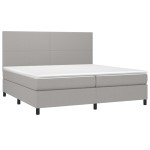 vidaXL Pat cu arcuri, saltea și LED, gri deschis, 200x200 cm, textil