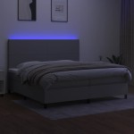 vidaXL Pat cu arcuri, saltea și LED, gri deschis, 200x200 cm, textil