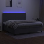 vidaXL Pat cu arcuri, saltea și LED, gri închis, 200x200 cm, textil