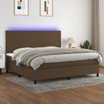vidaXL Pat cu arcuri, saltea și LED, maro închis, 200x200 cm, textil