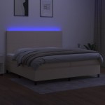 vidaXL Pat cu arcuri, saltea și LED, crem, 200x200 cm, textil