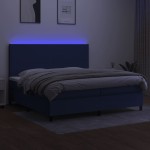 vidaXL Pat cu arcuri, saltea și LED, albastru, 200x200 cm, textil
