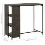 vidaXL Masă de bar cu raft depozitare, maro, 120x60x110 cm, poliratan