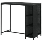 vidaXL Masă de bar cu raft depozitare, negru, 120x60x110 cm, poliratan vidaXL Masă de bar cu raft depozitare, negru, 120x60x110 cm, poliratan