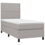 vidaXL Pat cu arcuri, saltea și LED, gri deschis, 90x200 cm, textil vidaXL Pat cu arcuri, saltea și LED, gri deschis, 90x200 cm, textil