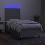 vidaXL Pat cu arcuri, saltea și LED, gri deschis, 90x200 cm, textil vidaXL Pat cu arcuri, saltea și LED, gri deschis, 90x200 cm, textil