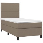 vidaXL Pat cu arcuri, saltea și LED, gri taupe, 90x200 cm, textil