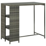 vidaXL Masă de bar cu raft de depozitare, gri 120x60x110 cm, poliratan vidaXL Masă de bar cu raft de depozitare, gri 120x60x110 cm, poliratan