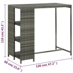 vidaXL Masă de bar cu raft de depozitare, gri 120x60x110 cm, poliratan vidaXL Masă de bar cu raft de depozitare, gri 120x60x110 cm, poliratan