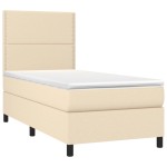 vidaXL Pat cu arcuri, saltea și LED, crem, 90x200 cm, textil