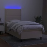vidaXL Pat cu arcuri, saltea și LED, crem, 90x200 cm, textil
