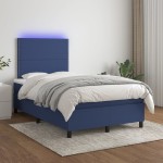 vidaXL Pat cu arcuri, saltea și LED, albastru, 120x200 cm, textil vidaXL Pat cu arcuri, saltea și LED, albastru, 120x200 cm, textil