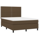 vidaXL Pat cu arcuri, saltea și LED, maro închis, 140x190 cm, textil