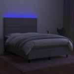 vidaXL Pat cu arcuri, saltea și LED, gri deschis, 140x200 cm, textil