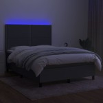 vidaXL Pat cu arcuri, saltea și LED, gri închis, 140x200 cm, textil