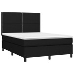vidaXL Pat cu arcuri, saltea și LED, negru, 140x200 cm, textil