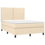 vidaXL Pat cu arcuri, saltea și LED, crem, 140x200 cm, textil
