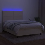 vidaXL Pat cu arcuri, saltea și LED, crem, 140x200 cm, textil