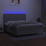 vidaXL Pat cu arcuri, saltea și LED, gri deschis, 160x200 cm, textil