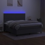 vidaXL Pat cu arcuri, saltea și LED, gri închis, 160x200 cm, textil