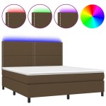 vidaXL Pat cu arcuri, saltea și LED, maro închis, 160x200 cm, textil vidaXL Pat cu arcuri, saltea și LED, maro închis, 160x200 cm, textil