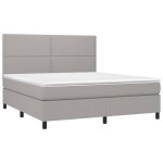 vidaXL Pat cu arcuri, saltea și LED, gri deschis, 180x200 cm, textil