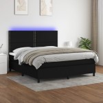 vidaXL Pat cu arcuri, saltea și LED, negru, 180x200 cm, textil vidaXL Pat cu arcuri, saltea și LED, negru, 180x200 cm, textil