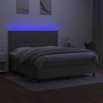 vidaXL Pat cu arcuri, saltea și LED, gri taupe, 180x200 cm, textil